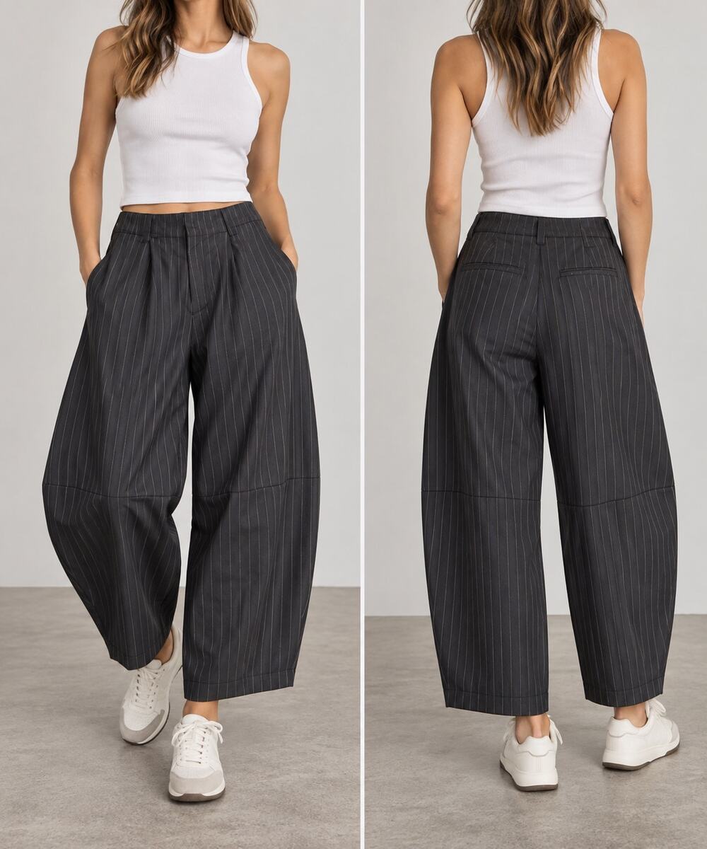 Free People Pinstripe menswear-inspired barrel Leg Women’s tailored Pants - 8
